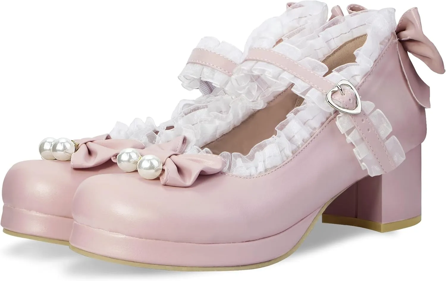 Elerhythm Women's Mary Jane Platform Chunky Block Heels Cute Cosplay Kawaii Bow Lace Dresses Cross-Tied Round Toe Ankle Strap Shoes