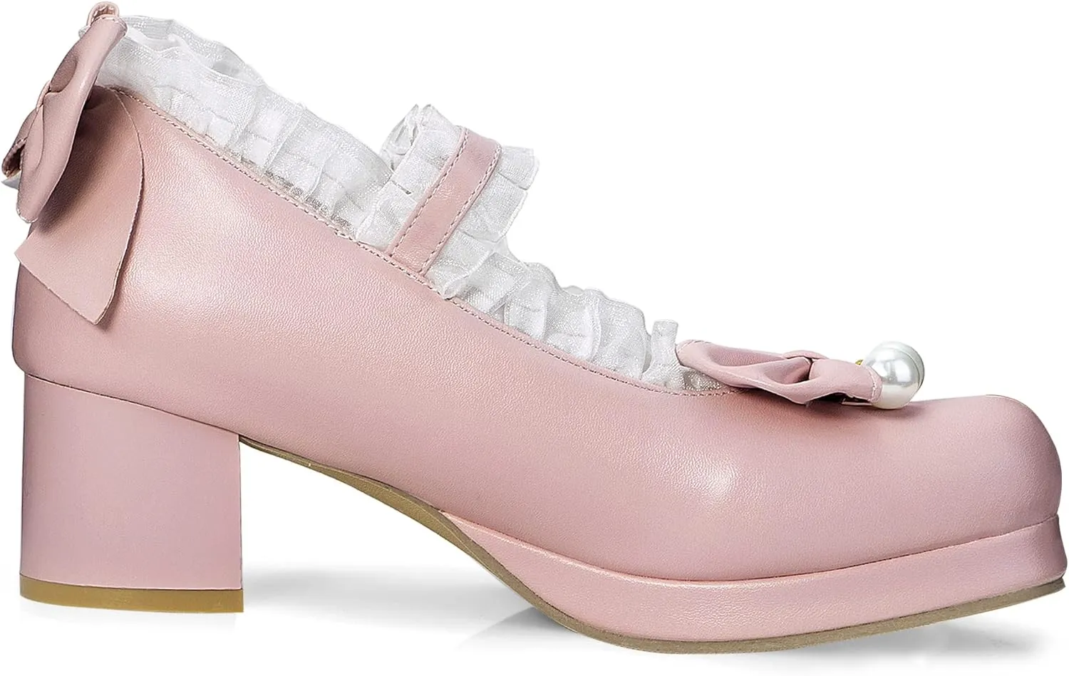 Elerhythm Women's Mary Jane Platform Chunky Block Heels Cute Cosplay Kawaii Bow Lace Dresses Cross-Tied Round Toe Ankle Strap Shoes