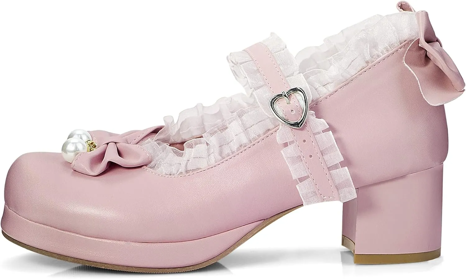 Elerhythm Women's Mary Jane Platform Chunky Block Heels Cute Cosplay Kawaii Bow Lace Dresses Cross-Tied Round Toe Ankle Strap Shoes
