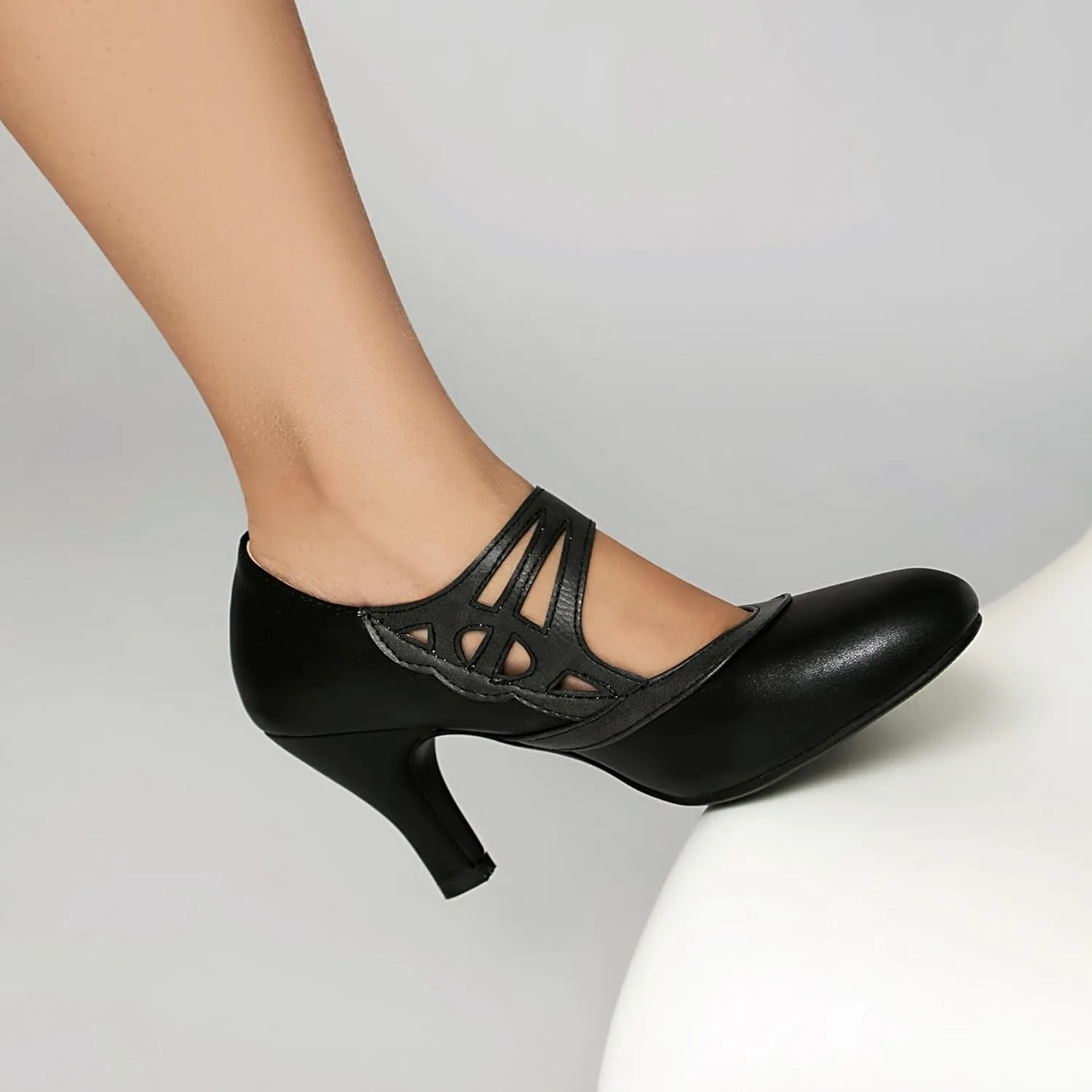 Elerhythm Women's Mary Jane Rockability Close Round Toe Vintage 1950s Heels Retro 1920s Victorian Pumps Shoes