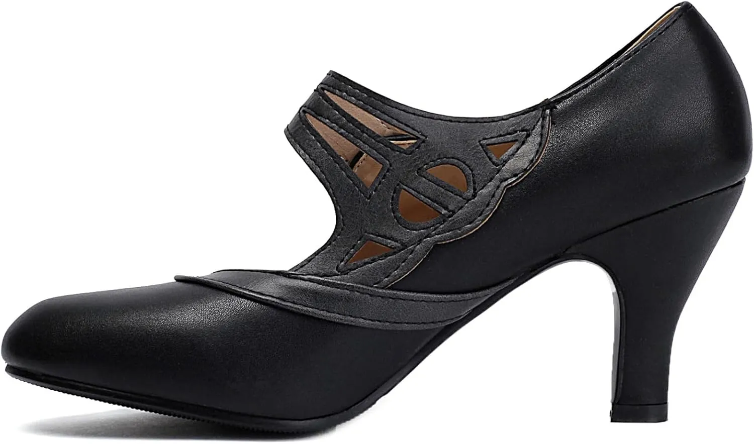 Elerhythm Women's Mary Jane Rockability Close Round Toe Vintage 1950s Heels Retro 1920s Victorian Pumps Shoes