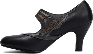 Elerhythm Women's Mary Jane Rockability Close Round Toe Vintage 1950s Heels Retro 1920s Victorian Pumps Shoes