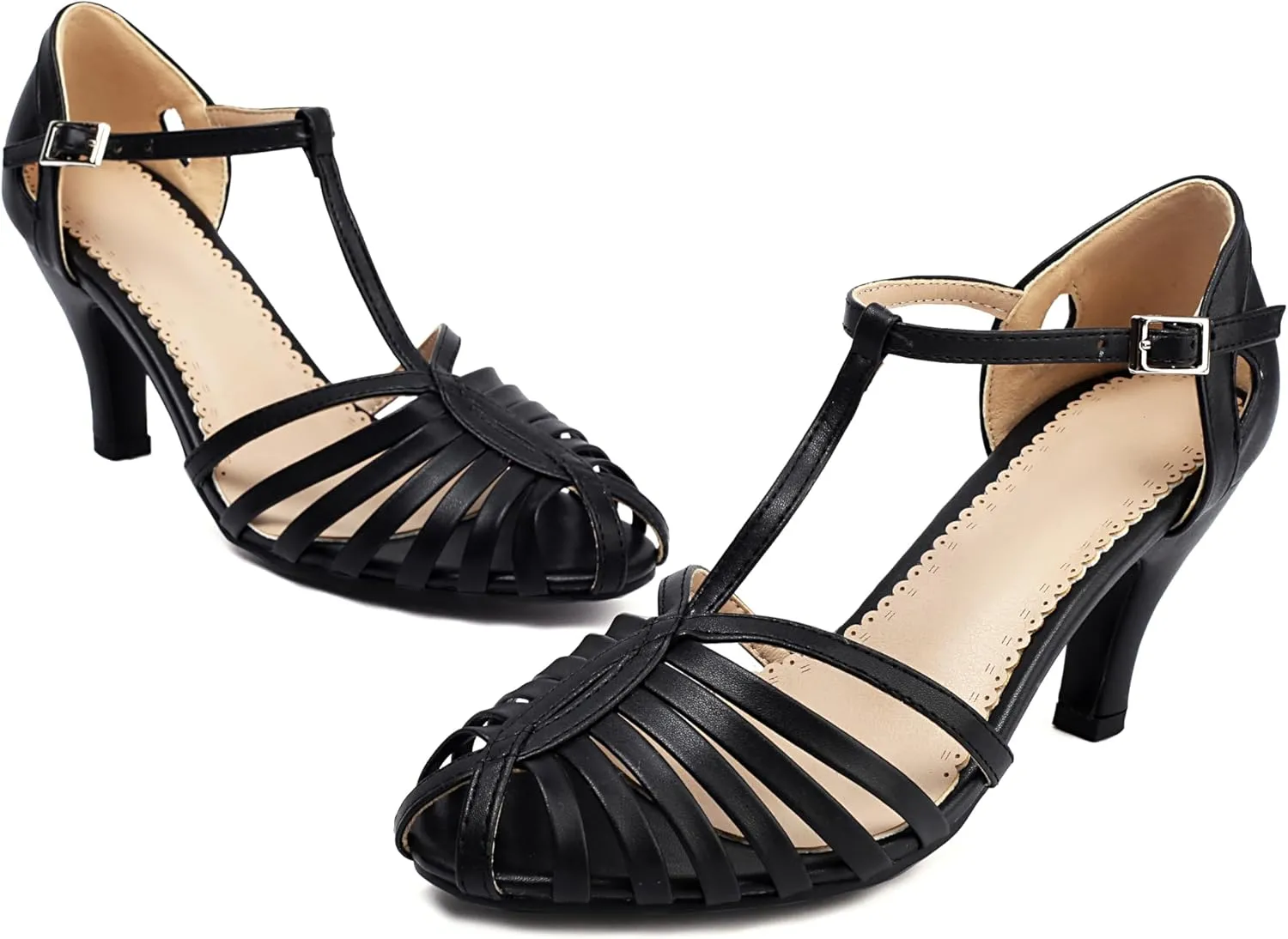 Elerhythm Women's Mary Jane Roman Close Round Toe Vintage 1950s Gatsby Heels Retro 1920s Victorian Pumps Shoes
