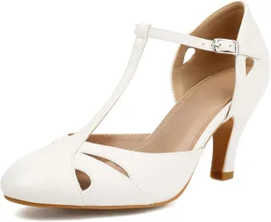 Elerhythm Women's Mary Jane Vintage Ankle Strap Closed Round Toe Gatsby Heels Retro 1950s Pumps 1920s Victorian Shoes
