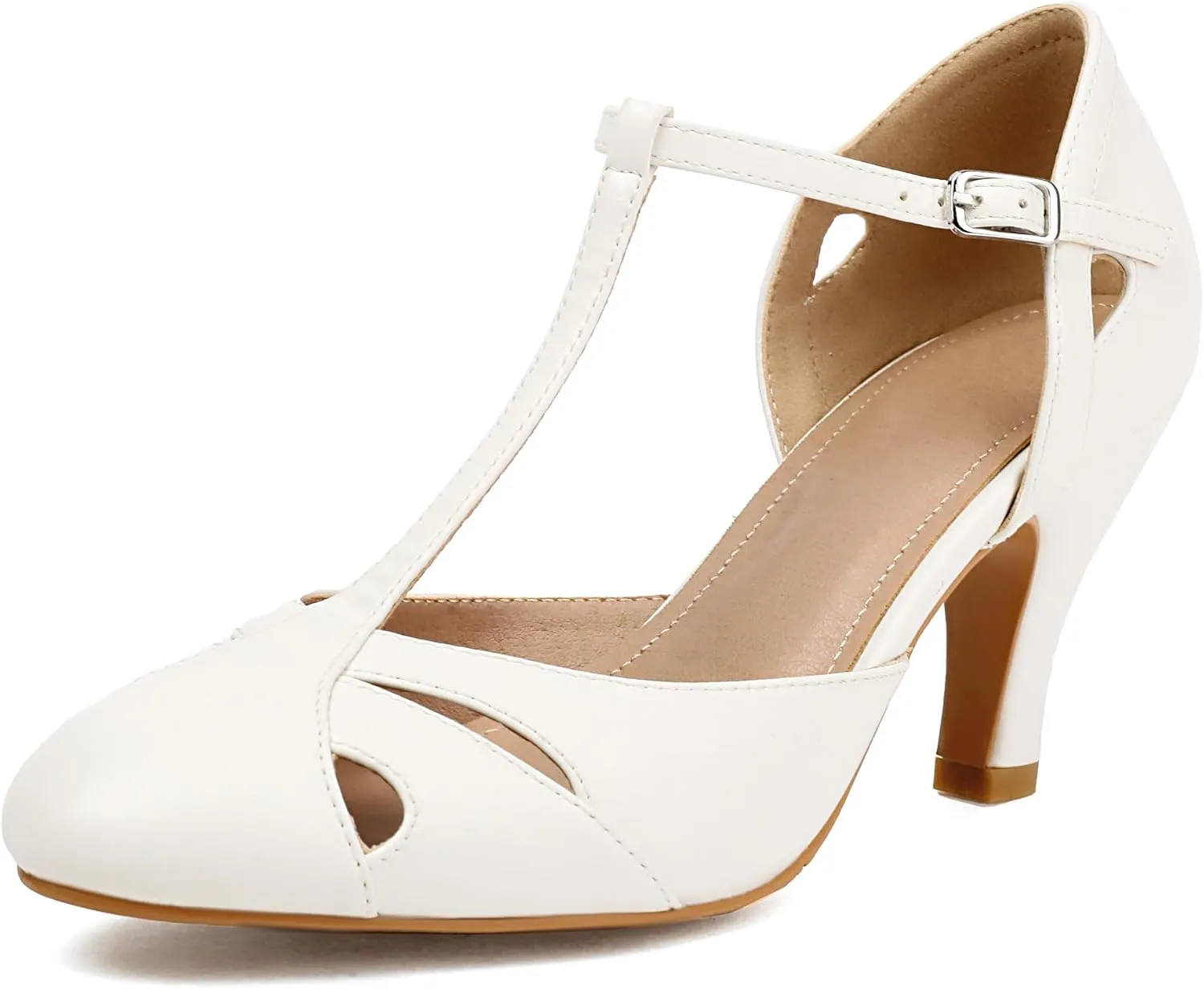 Elerhythm Women's Mary Jane Vintage Ankle Strap Closed Round Toe Gatsby Heels Retro 1950s Pumps 1920s Victorian Shoes