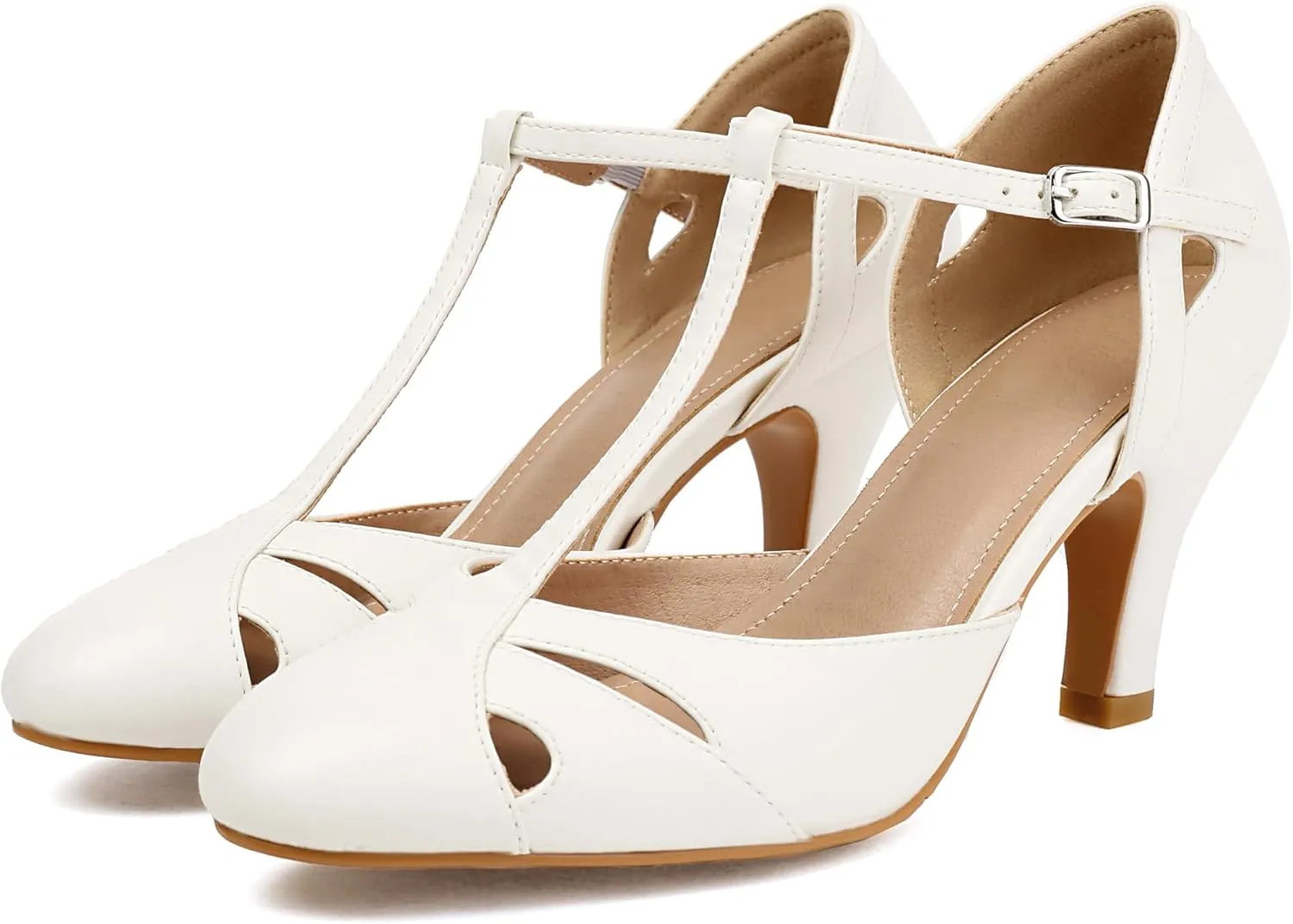 Elerhythm Women's Mary Jane Vintage Ankle Strap Closed Round Toe Gatsby Heels Retro 1950s Pumps 1920s Victorian Shoes