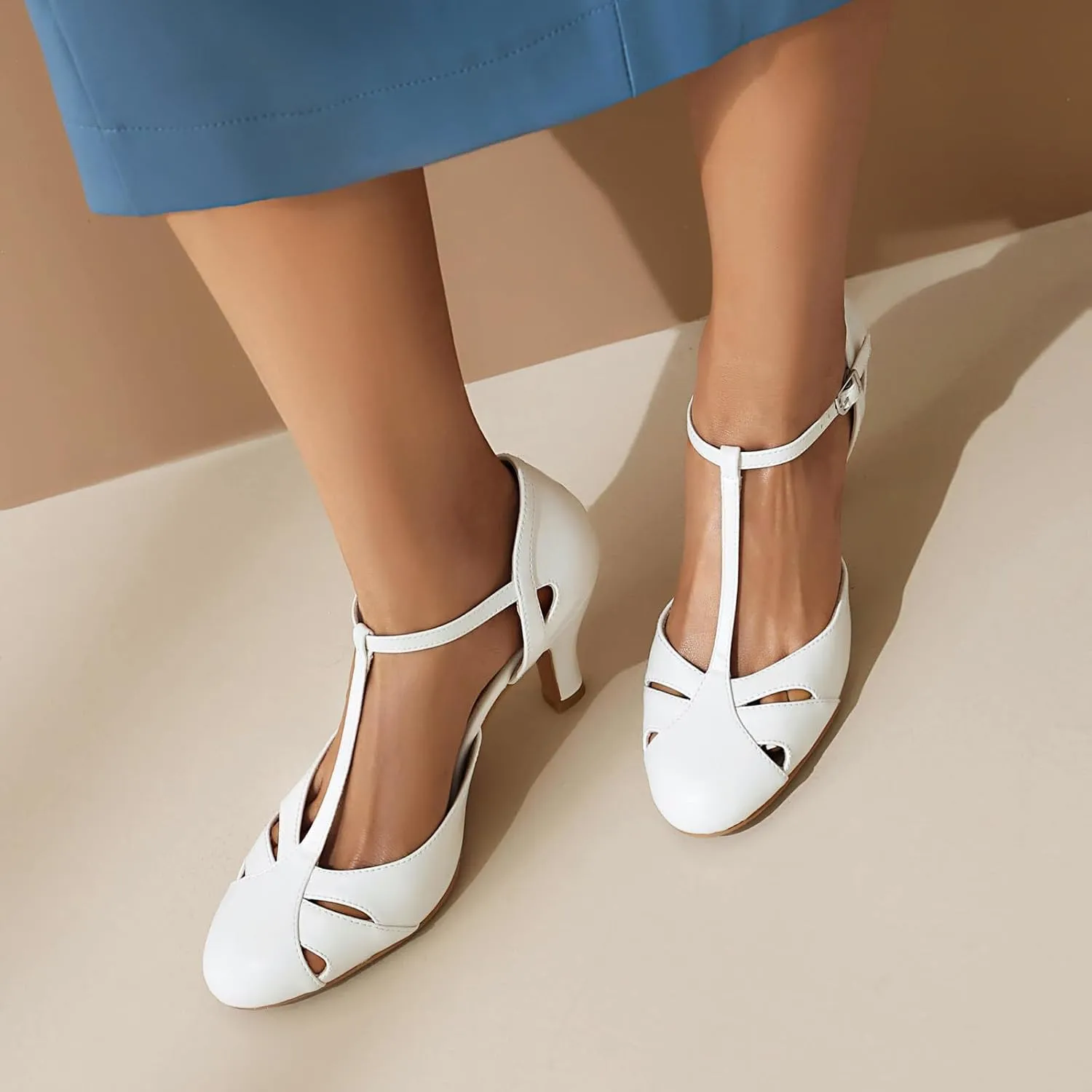 Elerhythm Women's Mary Jane Vintage Ankle Strap Closed Round Toe Gatsby Heels Retro 1950s Pumps 1920s Victorian Shoes