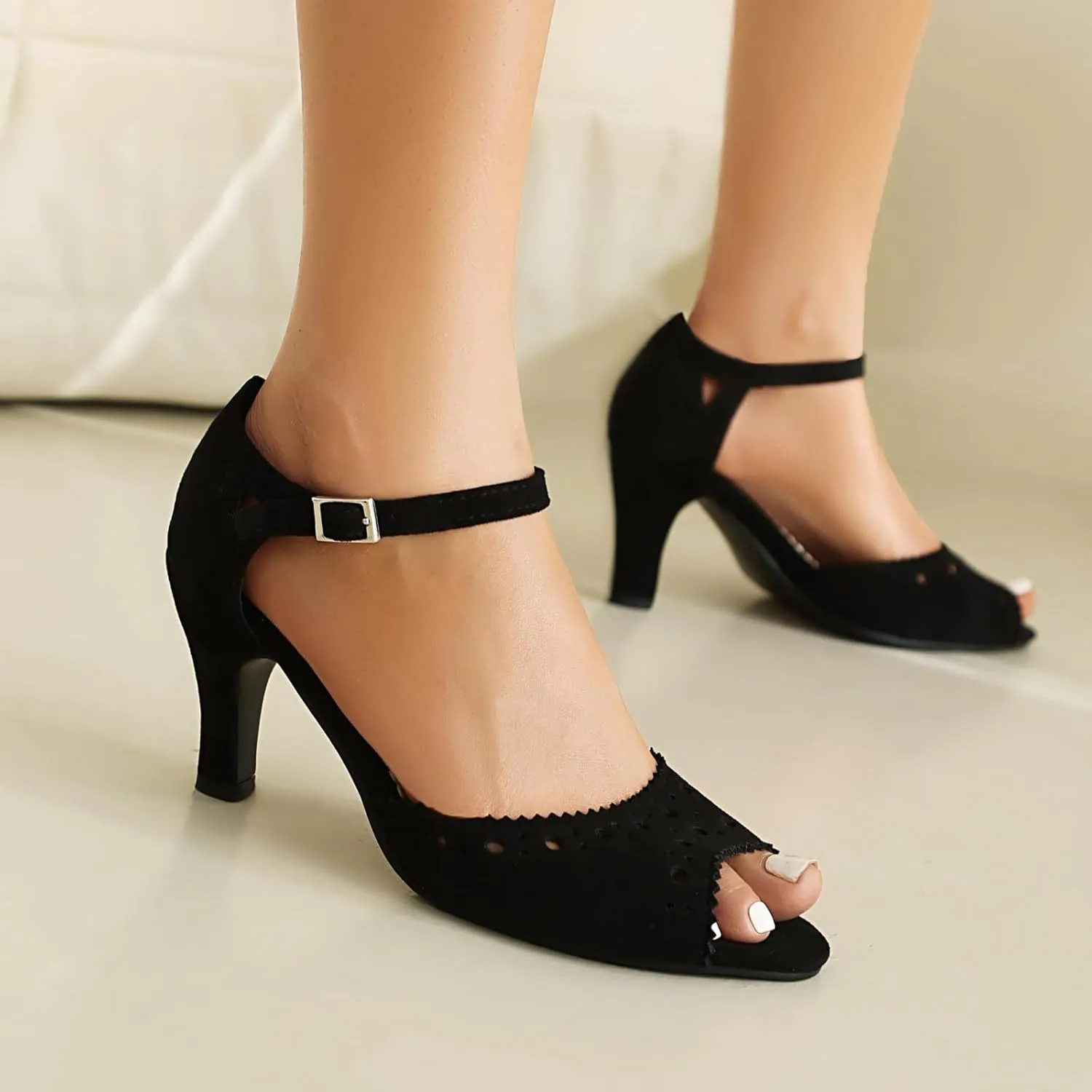 Elerhythm Women's Mary Jane Vintage Ankle Strap Wingtip Peep Toe Brogue Gatsby Heels Retro 1950s Pumps 1920s Victorian Shoes