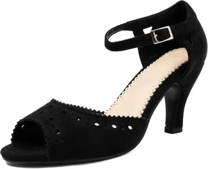 Elerhythm Women's Mary Jane Vintage Ankle Strap Wingtip Peep Toe Brogue Gatsby Heels Retro 1950s Pumps 1920s Victorian Shoes