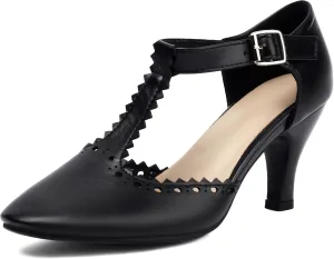 Elerhythm Women's Mary Jane Wingtip Close Round Toe Vintage 1920s Gatsby Heels Retro 1950s Victorian Pumps Shoes