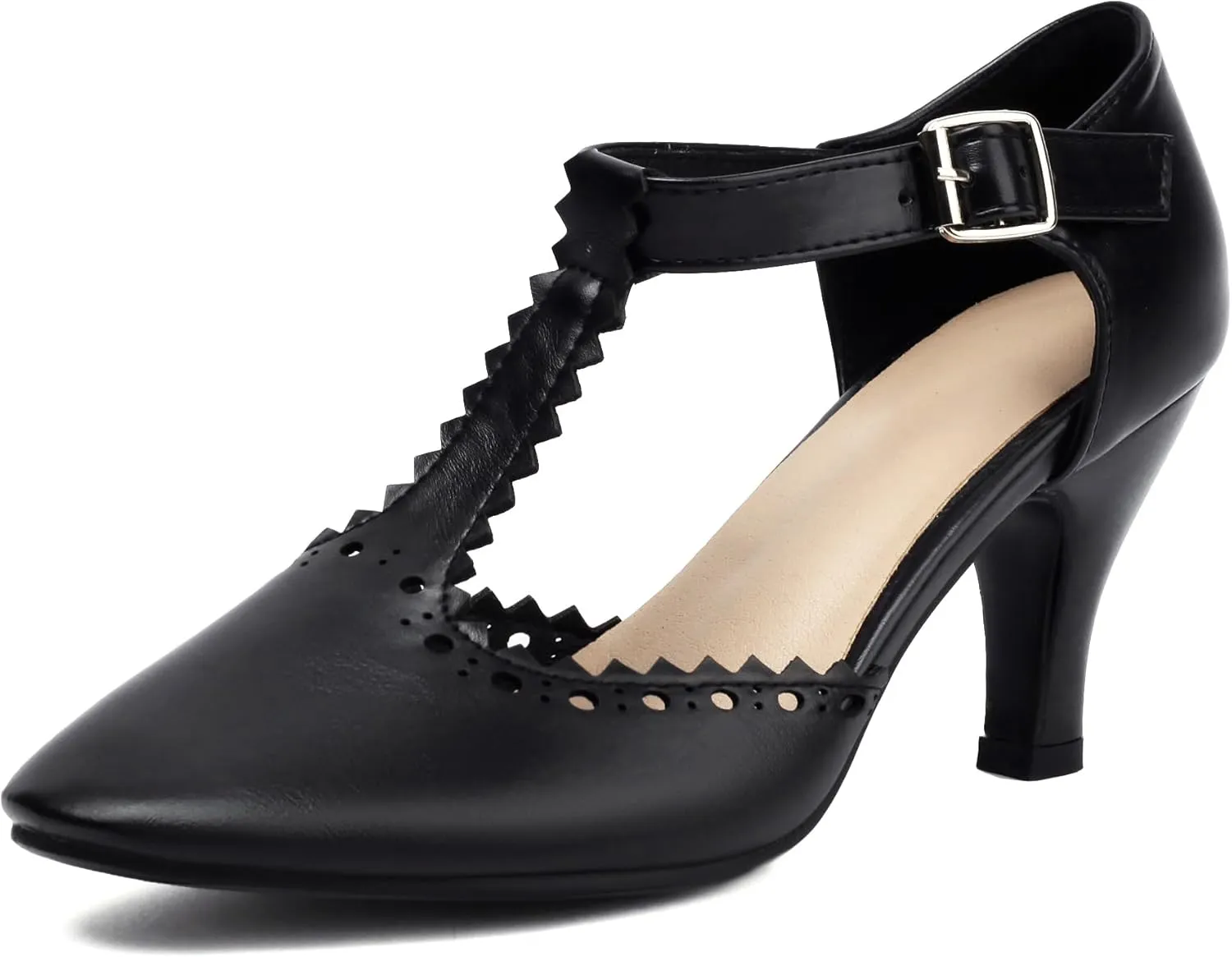 Elerhythm Women's Mary Jane Wingtip Close Round Toe Vintage 1920s Gatsby Heels Retro 1950s Victorian Pumps Shoes