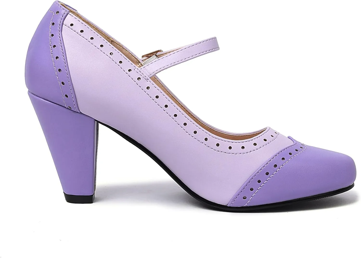 Elerhythm Women's Two Tone Mary Jane Classic and Retro 1920s Pump Heels Gatsby Oxford Pattern 1950s Vintage Round Closed Toe Ankle Strap Dress Shoes