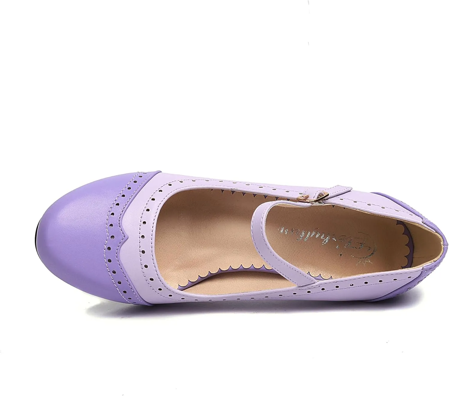 Elerhythm Women's Two Tone Mary Jane Classic and Retro 1920s Pump Heels Gatsby Oxford Pattern 1950s Vintage Round Closed Toe Ankle Strap Dress Shoes