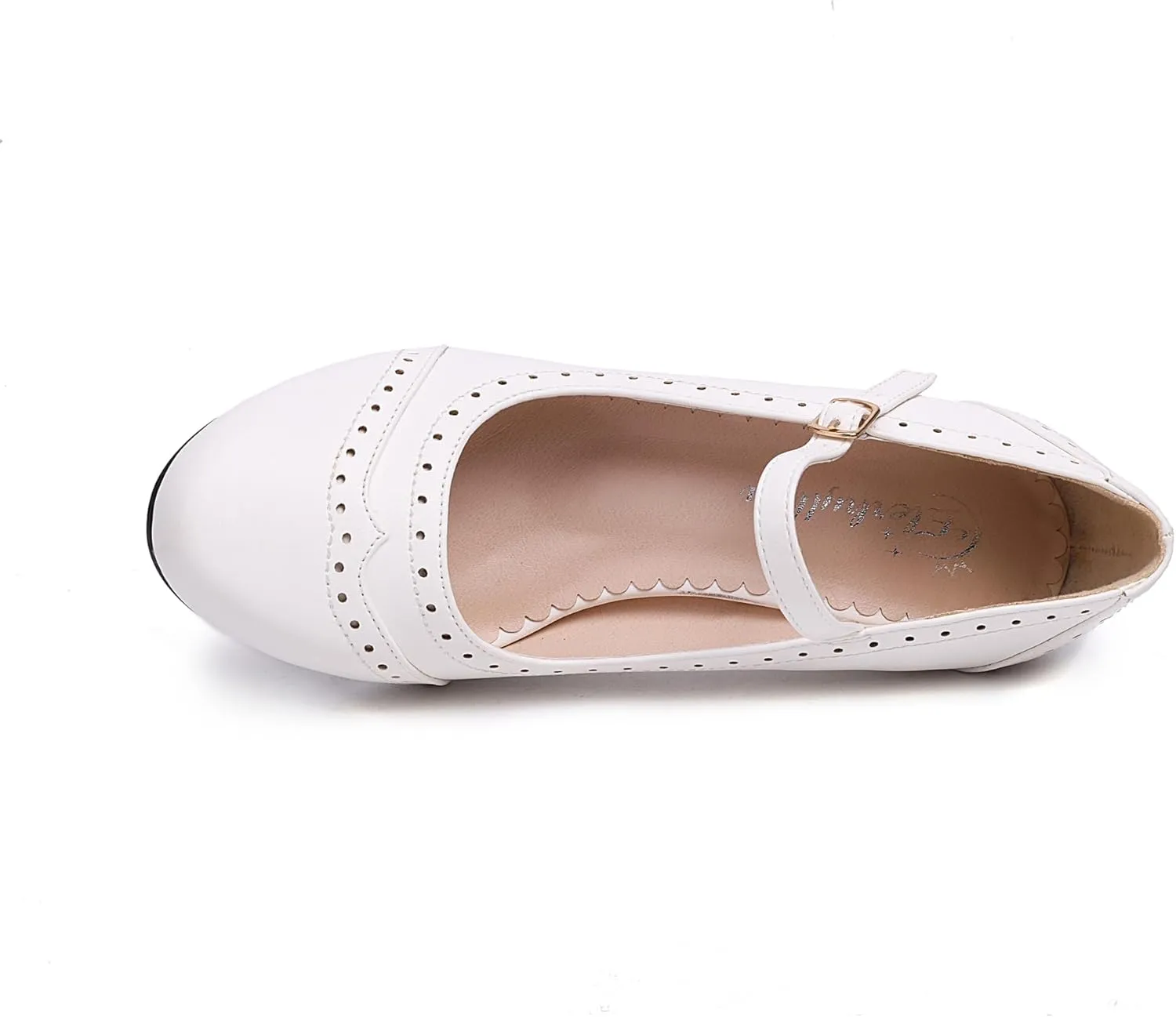 Elerhythm Women's Two Tone Mary Jane Classic and Retro 1920s Pump Heels Oxford Pattern 1950s Vintage Round Closed Toe Ankle Strap Dress Shoes
