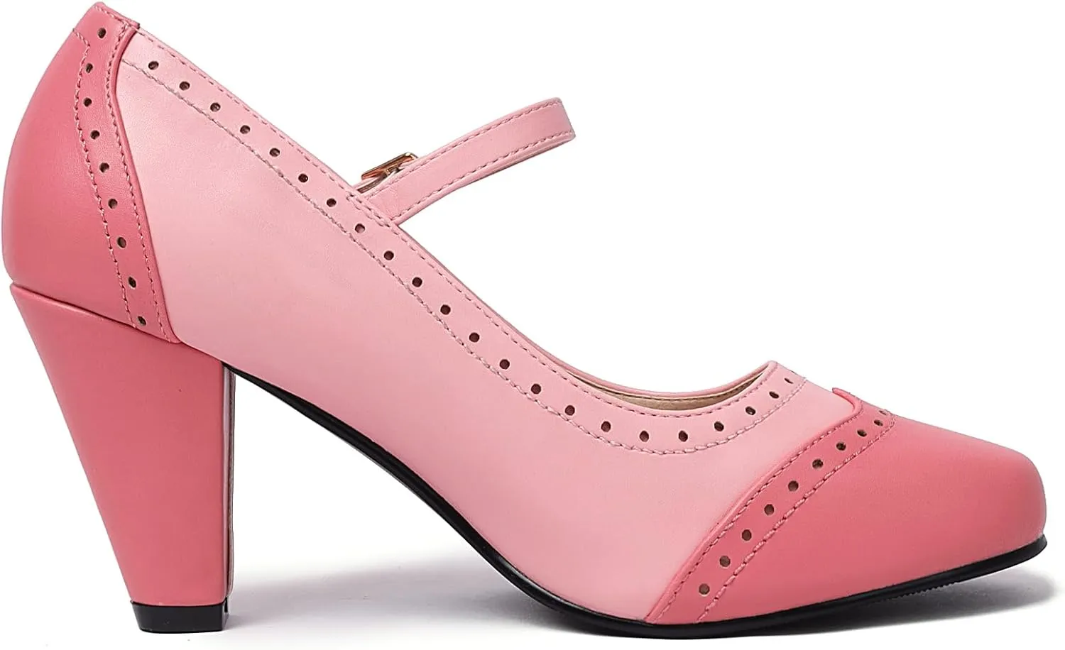 Elerhythm Women's Two Tone Mary Jane Classic and Retro 1920s Pump Heels Oxford Pattern 1950s Vintage Round Closed Toe Ankle Strap Dress Shoes