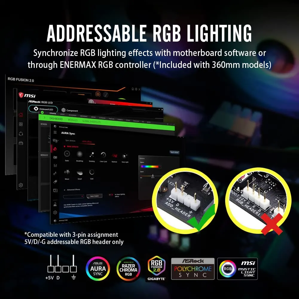 Enermax Liqmax III 240 White A-RGB AIO CPU Liquid Cooler - 240mm Radiator, 120mm ARGB PWM Fan, for Intel LGA1700/AMD AM5, 5 Year Warranty