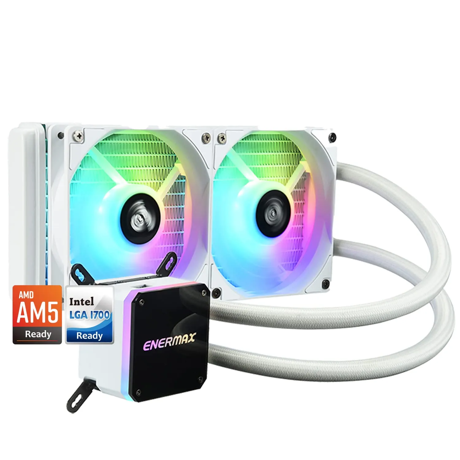 Enermax Liqmax III 240 White A-RGB AIO CPU Liquid Cooler - 240mm Radiator, 120mm ARGB PWM Fan, for Intel LGA1700/AMD AM5, 5 Year Warranty