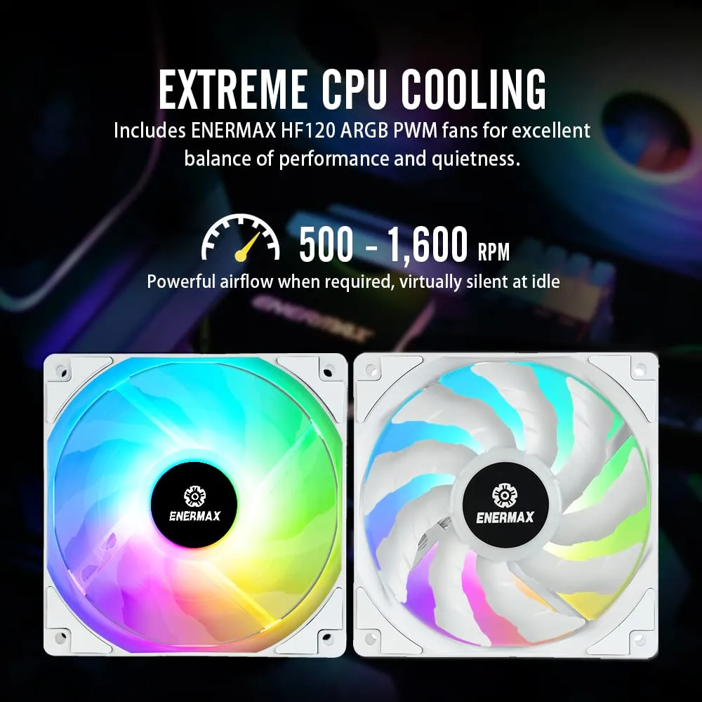 Enermax Liqmax III 240 White A-RGB AIO CPU Liquid Cooler - 240mm Radiator, 120mm ARGB PWM Fan, for Intel LGA1700/AMD AM5, 5 Year Warranty