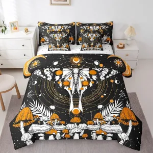 Erosebridal 7 Pcs Comforter Set King Size,Gothic Moth Bed in a Bag with Flat Sheet and Fitted Sheet for Kids and Adults,Fungus Bedding Set with Pillowcases and Cushion Cases