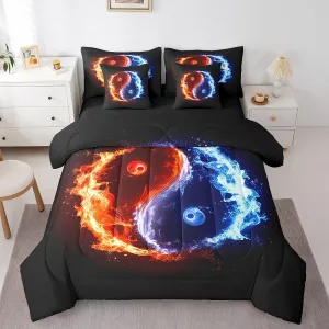 Erosebridal 7 Pcs Yin Yang Comforter Set Twin Ice and Fire Quilt with Flat Fitted Sheet Red Blue Gossip Bedding Sets Abstract Art Design Bed in A Bag