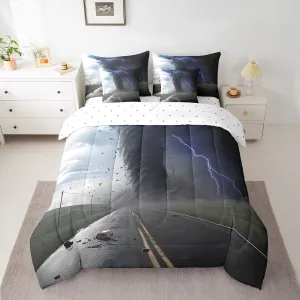 Erosebridal 7 Piece Nature Bed in a Bag Twin Highway Pattern Sheet Set Tornado Lightning Pattern Bedding Set with Comforter Disaster Theme Cushion Covers for Adult Boys Teen