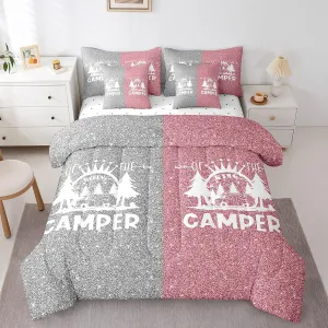 Erosebridal 7 Piece Rv Camper King Comforter Set for Kids Adults,Happy Camping Bedding Set with Sheets for Bunk Travel Trailers,Patchwork Decor Rustic Cabin Bed in a Bag for Couples Bedroom Decor