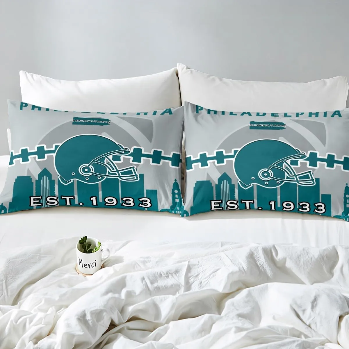Erosebridal Football Fitted Sheet Full,Sports Fans Bed Sheets for Kids Boys Girls,Football Team Bed Cover,Rugby Fans Bedding Set with 2 Pillowcases(Philadelphia)