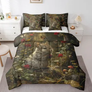 Erosebridal Kids Chinchilla Comforter Set Queen 7 Piece,Animal Print Chinchilla Bedding Set for Pet Lovers,Butterfly Flowers Bed in a Bag with Fitted Sheet,Flat Sheet,Pillowcases & Shams
