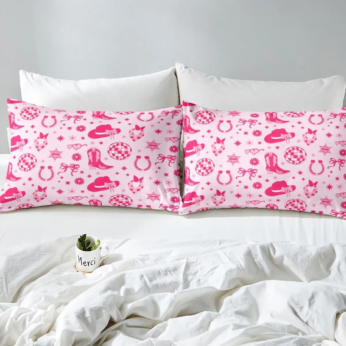 Erosebridal Kids Western Bow Top Fitted Sheet, Cute Bowknot Bed Sheets King Size for Girls Boys Teens Adult Women, Western Boots Sheet Set Pink Dreamy Princess Bedding, Pink, Machine Washable