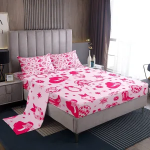 Erosebridal Kids Western Bow Top Fitted Sheet, Cute Bowknot Bed Sheets King Size for Girls Boys Teens Adult Women, Western Boots Sheet Set Pink Dreamy Princess Bedding, Pink, Machine Washable