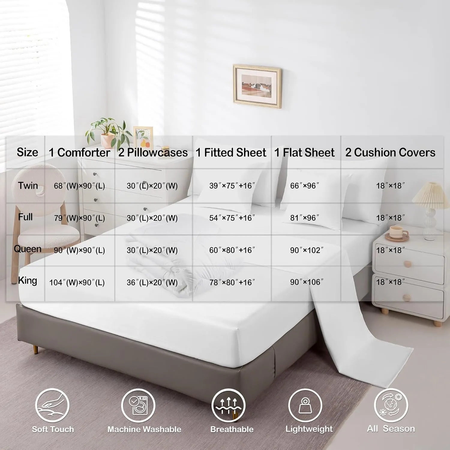 Erosebridal Polar Bear 7 Piece Comforter Set,Arctic Animal Microfiber Comforter Bedding,King,Cartoon Polar Bear Reversible Bed Sets,Love Heart Bedding Comforters