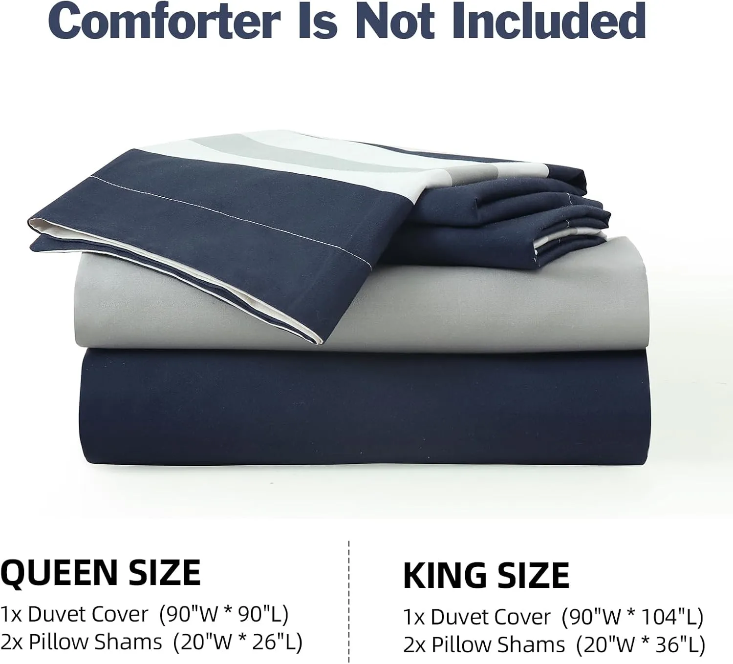 EWlinens Cotton Duvet Cover King Size - Navy Blue Striped Duvet Cover Set with Zipper Closure, 3 Pieces Soft Breathable Bedding, 1 Duvet Cover 104"x90" with Corner Ties and Pillowshams (No Comforter)