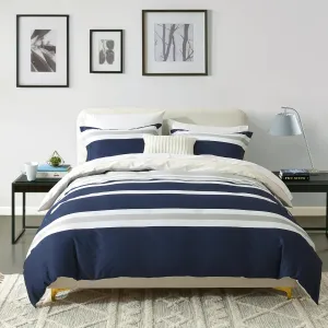 EWlinens Cotton Duvet Cover King Size - Navy Blue Striped Duvet Cover Set with Zipper Closure, 3 Pieces Soft Breathable Bedding, 1 Duvet Cover 104"x90" with Corner Ties and Pillowshams (No Comforter)