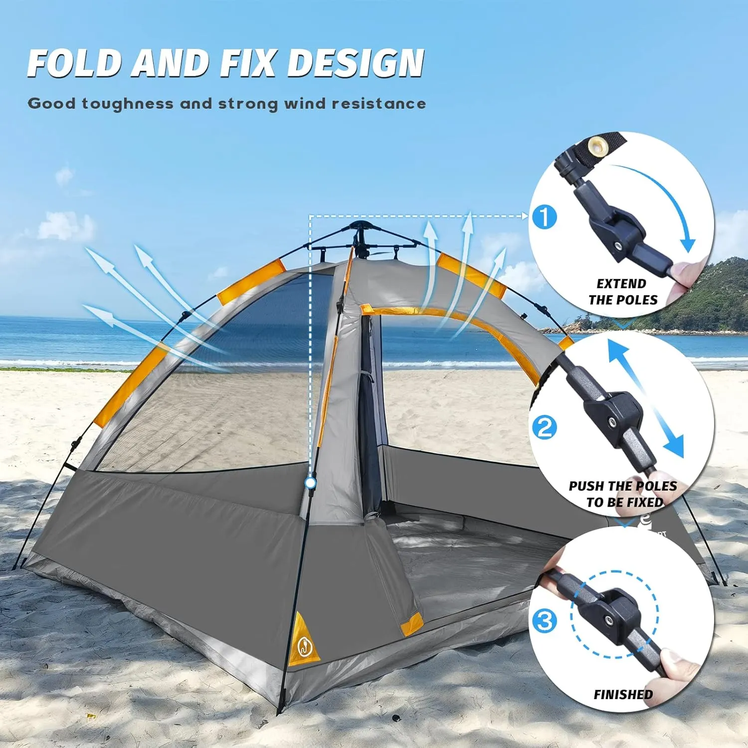 EZ-Sport Pop Up Camping Tent - 4 Person Instant Easy Set Up Family Tent with Removable Rain Fly, Waterproof Windproof Automatic Tent for Outdoor Camping Hiking Backpacking Traveling
