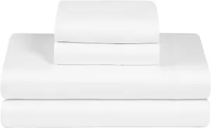Feather & Stitch Softest 100% Cotton Sheets, 300 Thread Count Percale Weave Bedding, 16" Deep Pocket, Cooling Sheets, Breathable Bed Set, Hotel Premium Quality (King White)