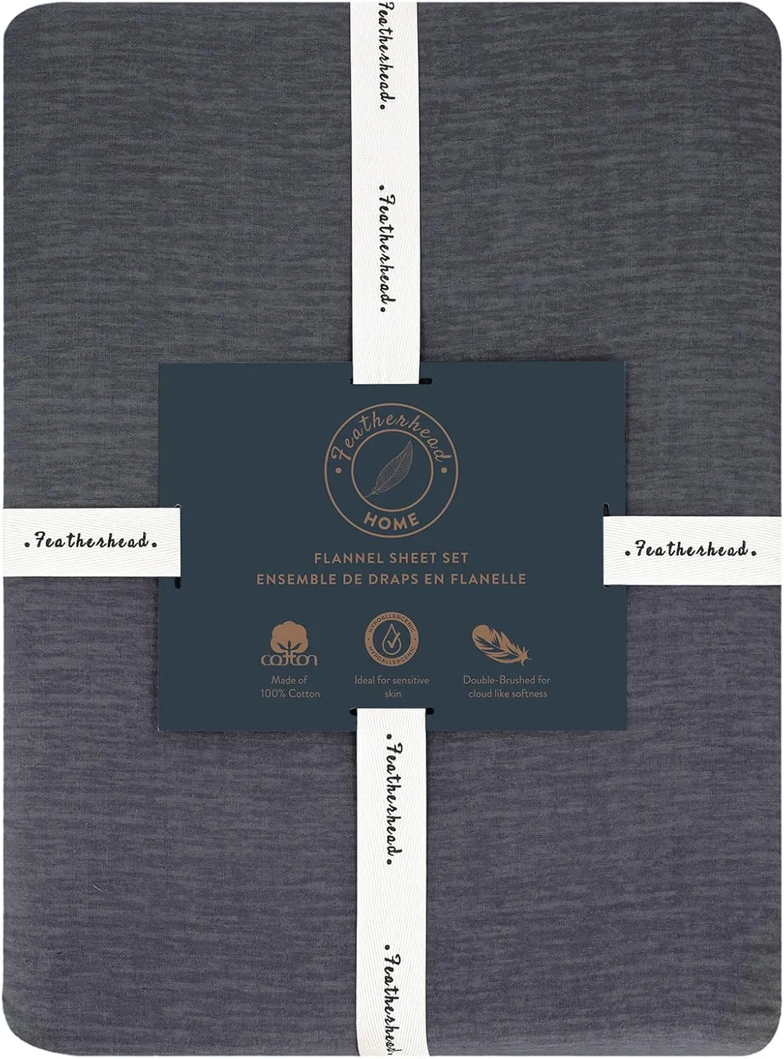 Featherhead 100% Cotton 4PCs Flannel Sheet Set | Double-Brushed for Extra Softness, Warm & Breathable, Extra Deep Pockets fits Up to 17” (Heather Charcoal, Twin)