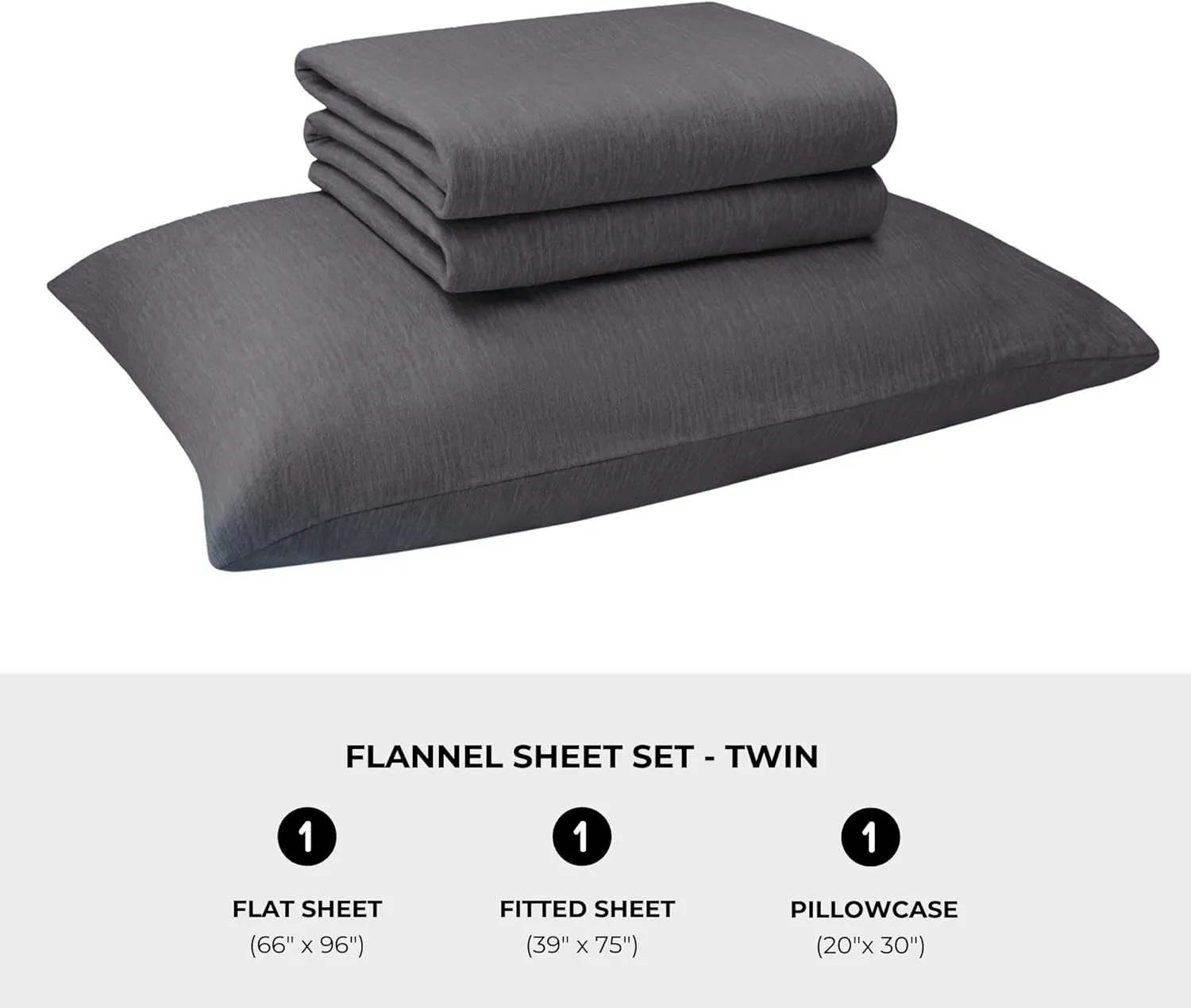 Featherhead 100% Cotton 4PCs Flannel Sheet Set | Double-Brushed for Extra Softness, Warm & Breathable, Extra Deep Pockets fits Up to 17” (Heather Charcoal, Twin)