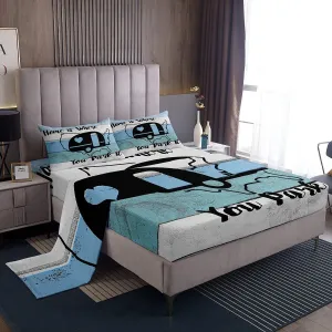 Feelyou Camper Bed Sheet Set Happy Camping Bedding Set RV Camping Fitted Sheet American Map Blue Flat Sheet for Kids Boys Girls Adults 3Pcs with 1 Pillow Case Twin