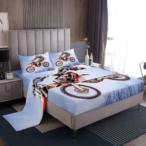 Feelyou Motocross Rider Bed Sheet Set Extreme Sports Bedding Sheets Kids Boys Girls Motorcycle Bedding Fitted Sheet Dirt Bike Decor Bed Cover with 1 Flat Sheet 1 Fitted Sheet  2 Pillowcase Queen