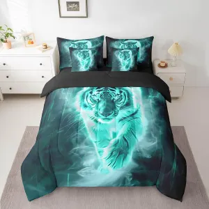 Feelyou Tiger Comforter Set with Sheets Full Size Kids Lightning Bed in a Bag for Boys Girls Teens Wildlife 7 Pieces Bedding Set Breathable Bluish Bed Set Room Decor