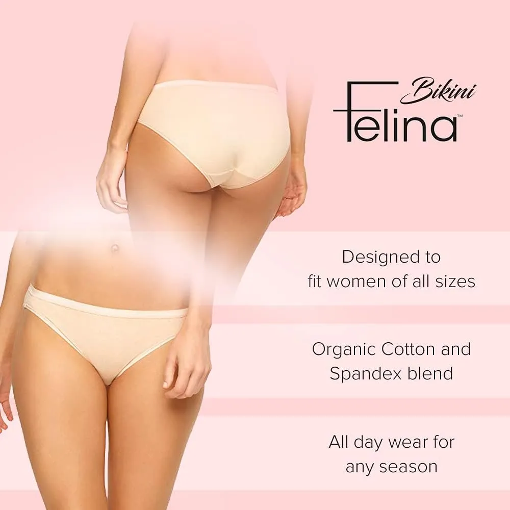 Felina Organic Cotton Bikini Panties - Seamless Women's Bikini Underwear (6-Pack)