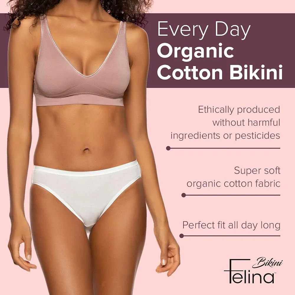 Felina Organic Cotton Bikini Panties - Seamless Women's Bikini Underwear (6-Pack)