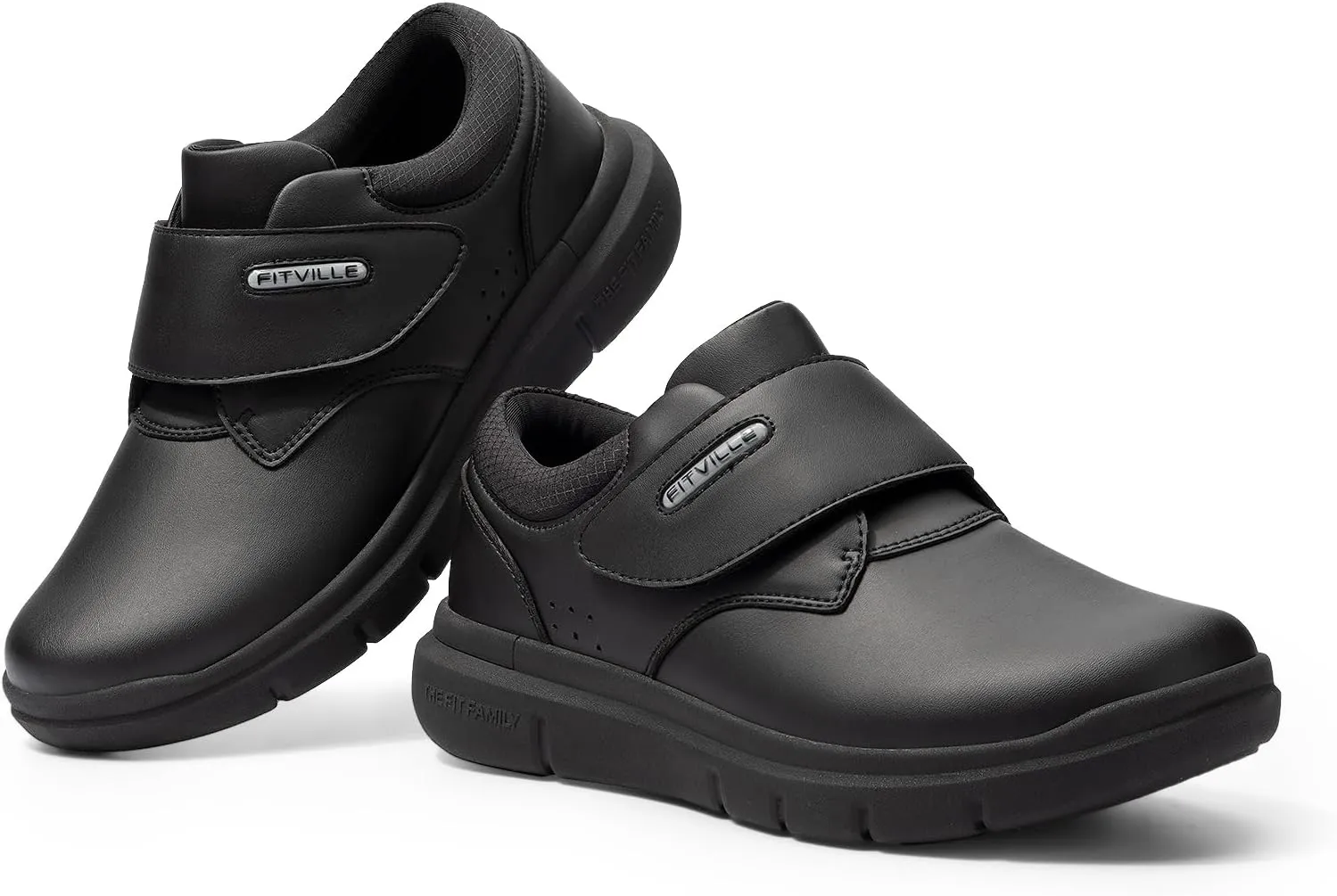 FitVille Diabetic Shoes for Men Extra Wide Slip-on Walking Shoes for Edema Hook & Loop Recovery Leather Oxford Shoes for Swollen Feet