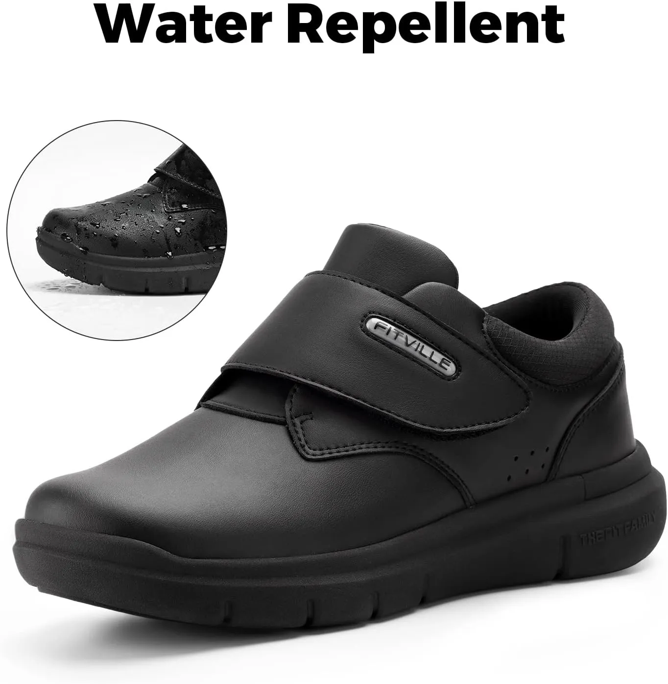 FitVille Diabetic Shoes for Men Extra Wide Slip-on Walking Shoes for Edema Hook & Loop Recovery Leather Oxford Shoes for Swollen Feet