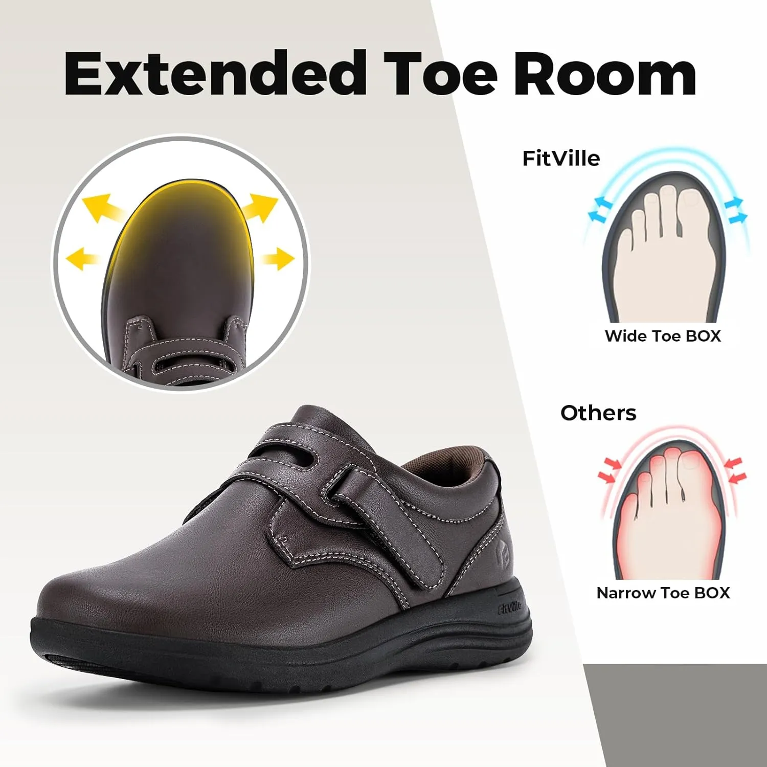 FitVille Wide Walking Shoes for Women Diabetic Dress Shoes with Arch Support Casual Orthopedic Leather Oxford Shoes All Day Comfort