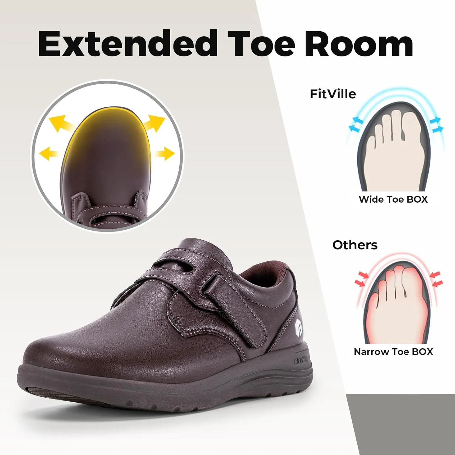 FitVille Wide Walking Shoes for Women Diabetic Dress Shoes with Arch Support Casual Orthopedic Leather Oxford Shoes All Day Comfort