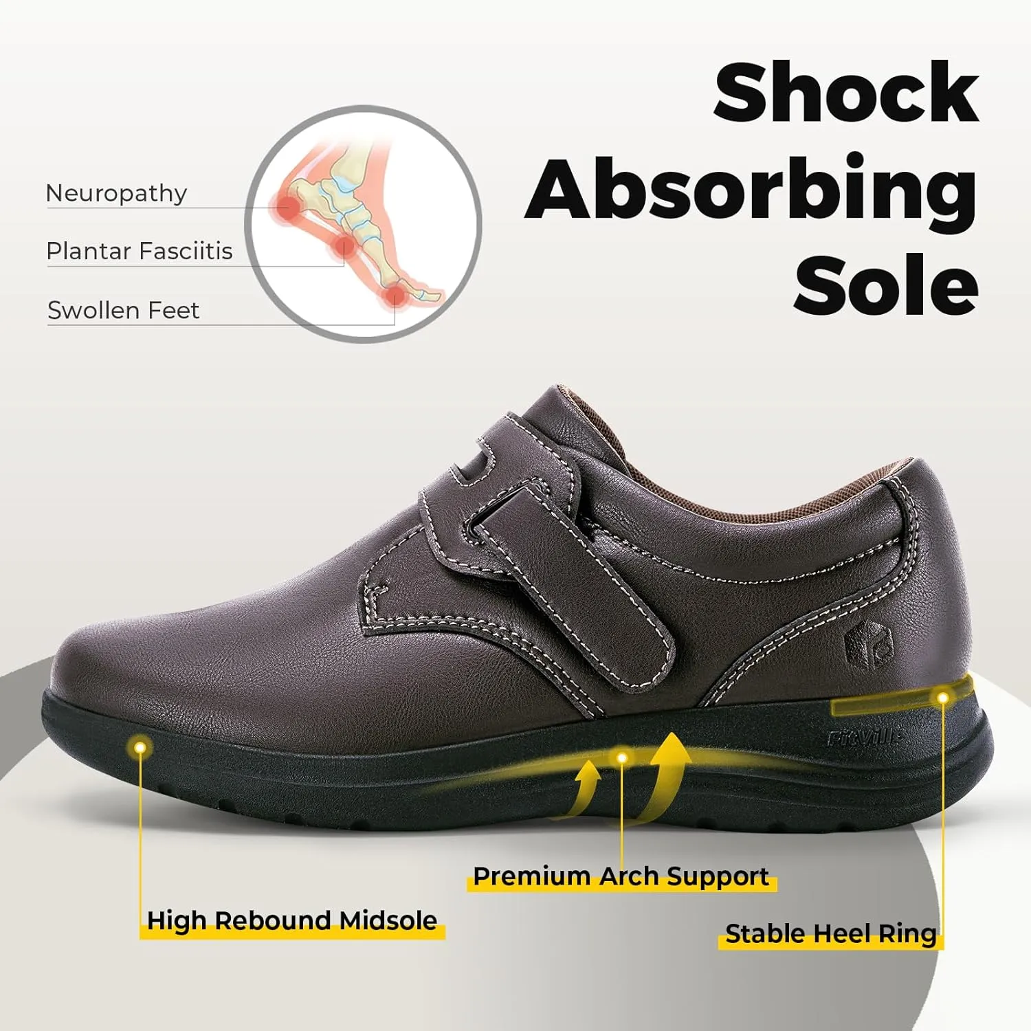 FitVille Wide Walking Shoes for Women Diabetic Dress Shoes with Arch Support Casual Orthopedic Leather Oxford Shoes All Day Comfort
