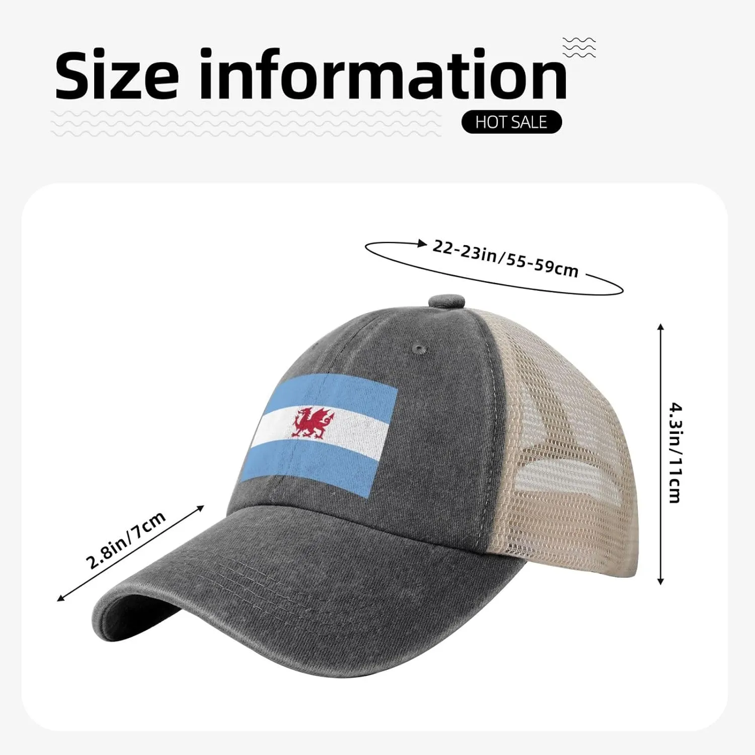 Flag of The Welsh Colony in Patagonia Baseball Cap Women Men Mesh Back Denim Hat Vintage Trucker Hats Dad Caps