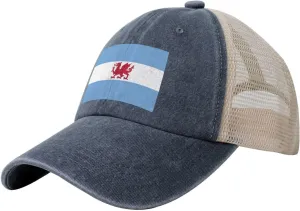 Flag of The Welsh Colony in Patagonia Baseball Cap Women Men Mesh Back Denim Hat Vintage Trucker Hats Dad Caps