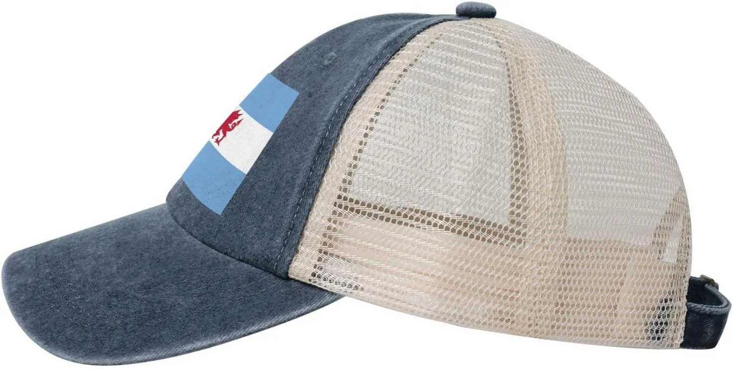 Flag of The Welsh Colony in Patagonia Baseball Cap Women Men Mesh Back Denim Hat Vintage Trucker Hats Dad Caps